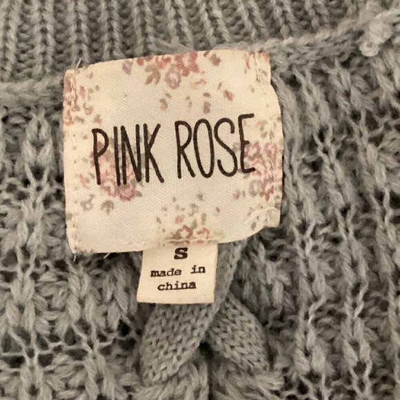 PINK ROSE S Gray Open Weave Pocket Cardigan Sweater Braid Accent 173H - Picture 6 of 8